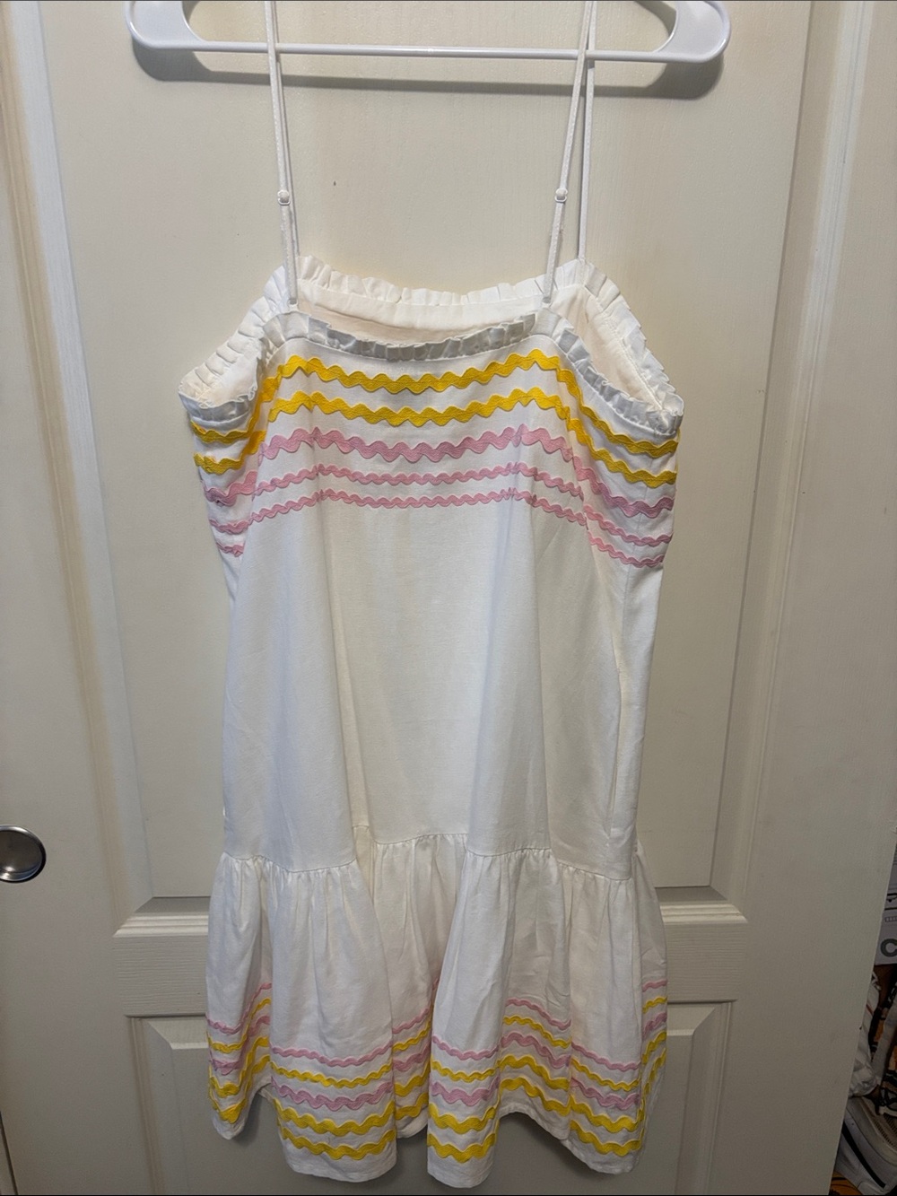 Lisa Marie Fernandez Linen Blend White Mini SunDress with Rick-rack Trim - Picture 4 of 6